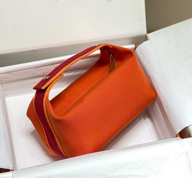 Handheld Makeup Bag Wash Bag, Pure Color Zipper Design. Large Capacity Pillow-Style Canvas Storage Bag, Lightweight