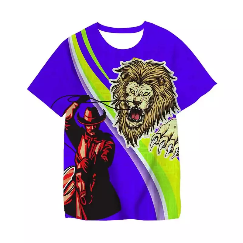 2023 New Summer Lion Tiger Print 3D T-shirt Casual Men Women Children Cool Tee Tops Male Streetwear Cool T Shirt Boy girl Kids