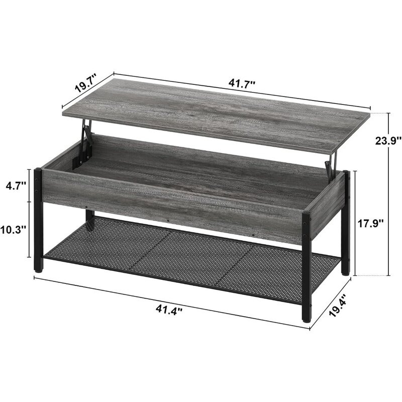 Table basse en marbre avec étagères de rangement, élévateur en bois, meuble à compartiments cachés, table de salon
