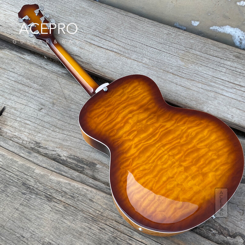 Guitarra eléctrica de acero con resonador Sunburst Vintage, parte superior y trasera de arce acolchadas, lnlays amarillos antiguos, Guitarra de alta calidad
