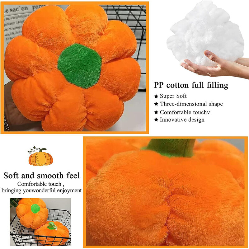 Stuffed Pumpkin Fluffy Plush Toy Thanksgiving Halloween  Decorative Couch Throw Pillow Gift for Kids Toddlers Babies Orange