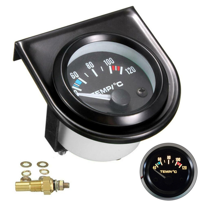 Medidor Digital de temperatura de agua para coche, amperímetro, carcasa negra, 12V, 2 ", 52mm, 52mm