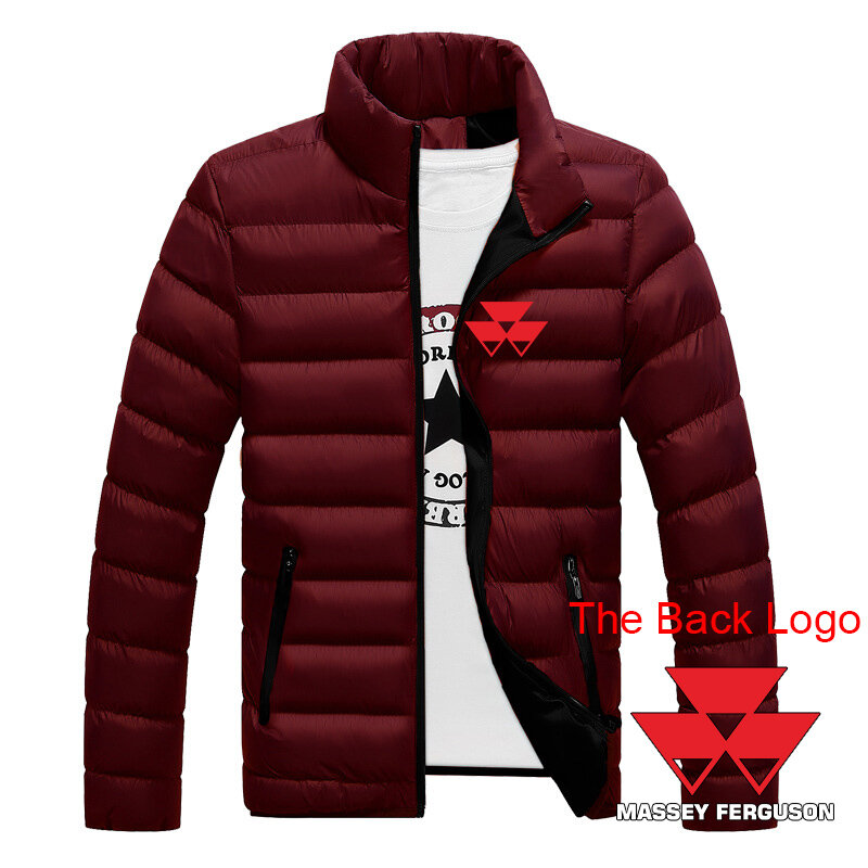 2023 Winter neue Massey Ferguson Logo Print Daunen mantel Mann einfarbig gepolsterte Kapuze Reiß verschluss Strickjacke Kapuze leichte schlanke Top