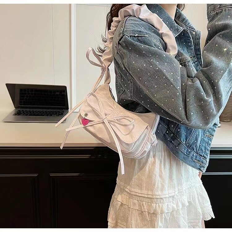 Y2K Korean Fashion Crossbody Bag Lady Shoulder Bag Handbags and Pures Tie Design Small Denim Underarm Bags for Women