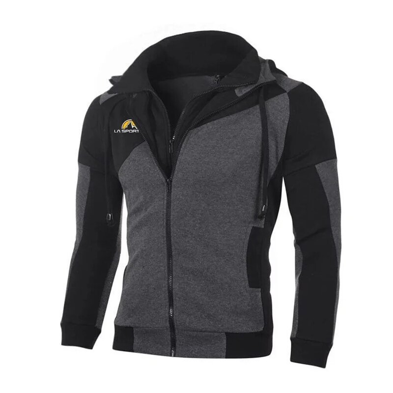 2024 Spring and Autumn men's La Sportiva Logo printed splicing hooded sweatshirt popular zipper hooded sweater comfortable coat