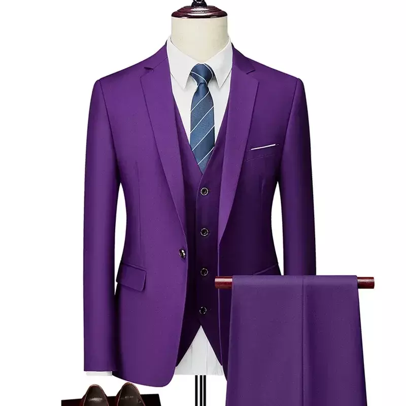 Fatos casuais de negócios masculinos, conjunto de três peças, jaqueta, calça, colete, blazer de casamento masculino, casaco, calças, colete, vestido