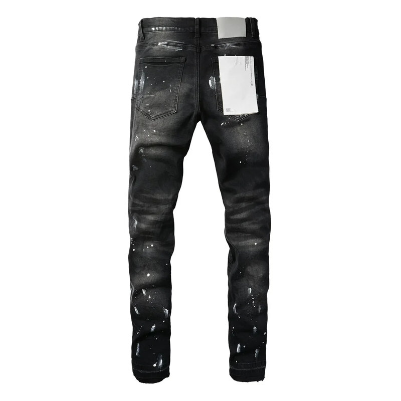 Jeans di marca ROCA viola 2024 di alta qualità Fashion High street, vernice nera, vecchia riparazione, pantaloni Skinny attillati convessi bassi taglia 28-40