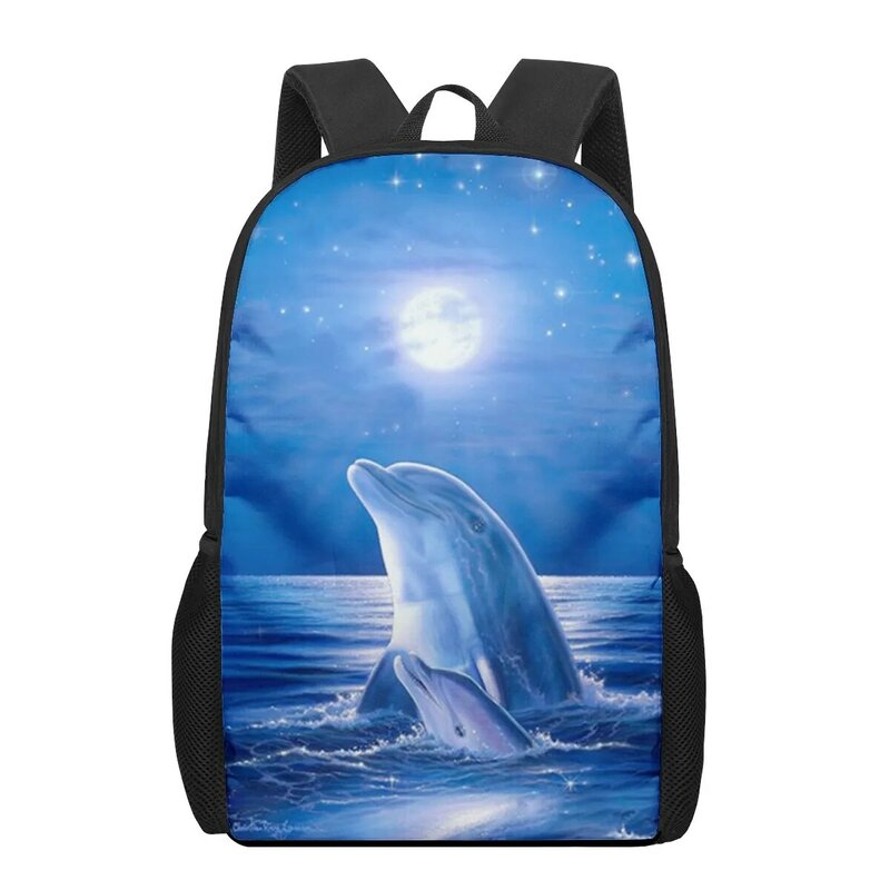 Школьный рюкзак для мальчиков и девочек, повседневные вместительные сумки для книг с 3d-рисунком дельфина, для мальчиков и девочек