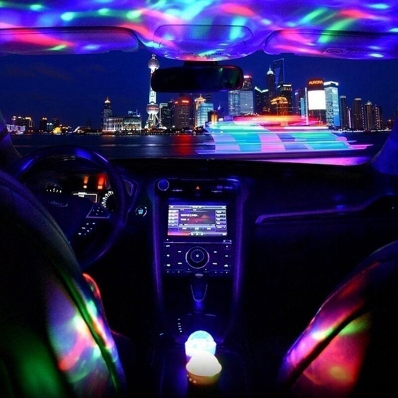 Lámpara de iluminación Interior de coche LED USB multicolor, luz de ambiente, lámparas de neón, Sensor de sonido, luz de DJ