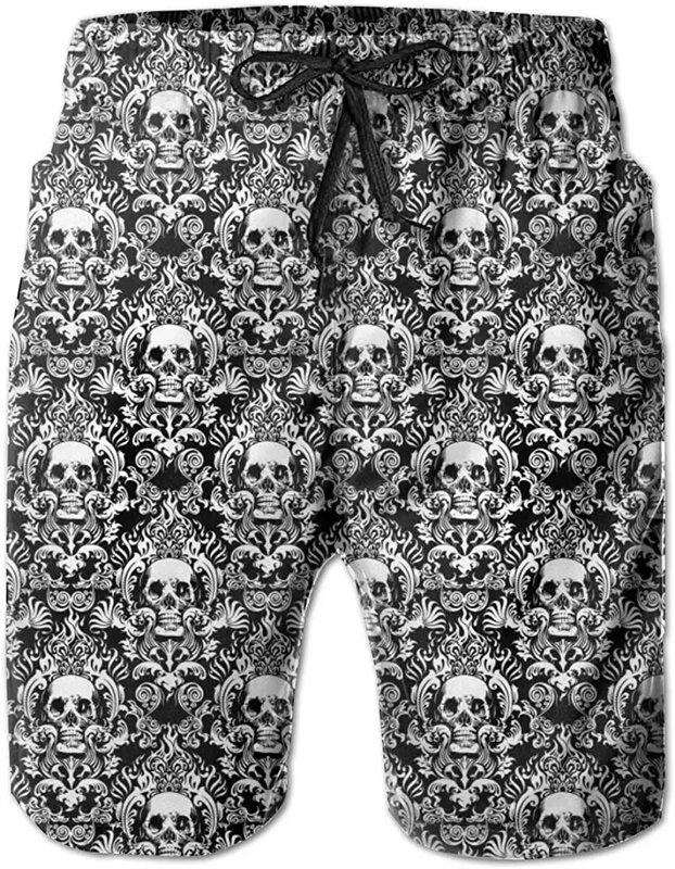 Skull and Crossbones Mens Swim Trunks Quick Dry Beach Board Shorts with Mesh Lining Swimwear Bathing Suits