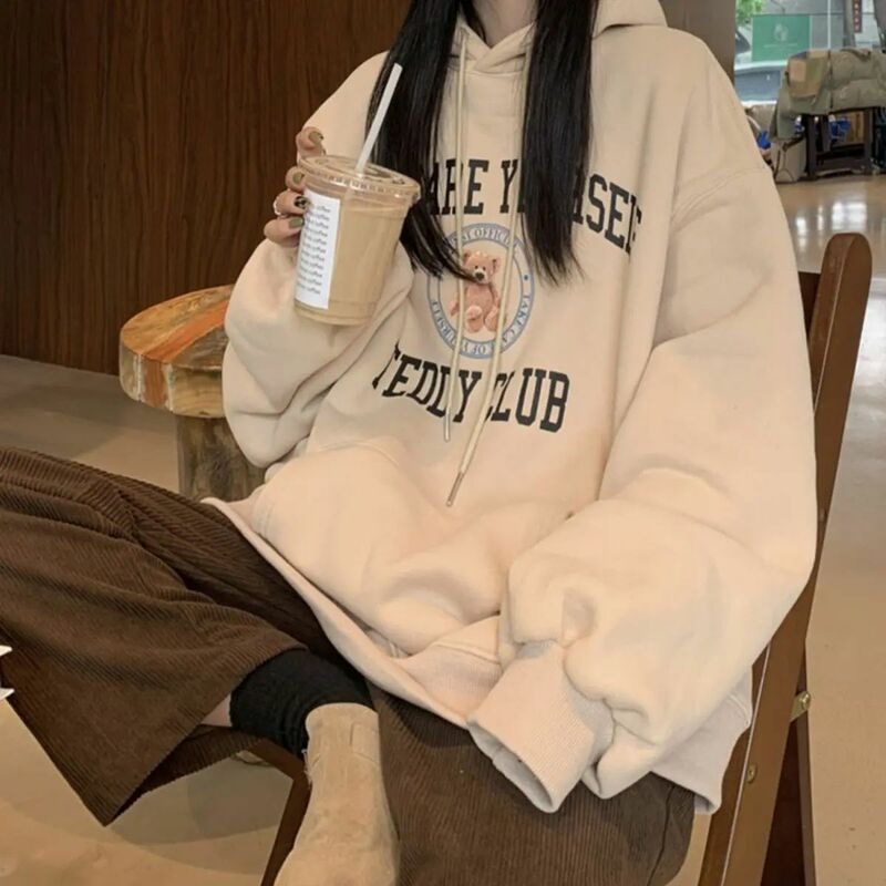 Korea Thick Hoodies Print Sweatshirt Autumn Winter Lazy Style Loose Hoodie Fashion Clothing Hooded