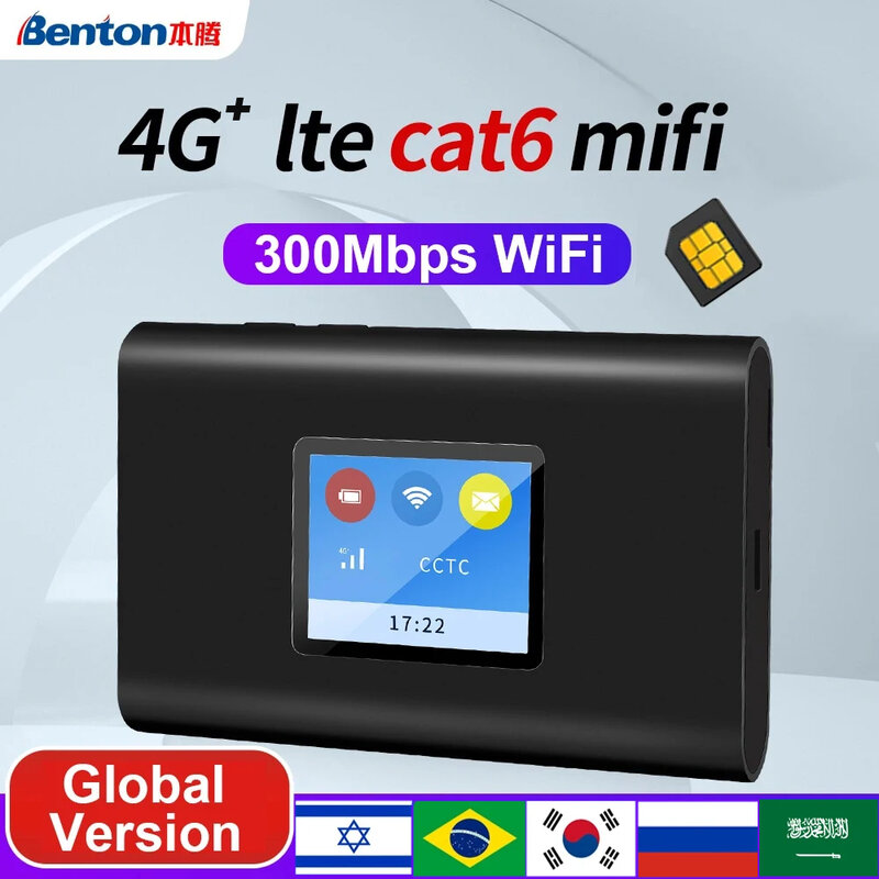 Benton-enrutador inalámbrico portátil 4G Cat6, Router de 300Mbps, punto de acceso de bolsillo para exteriores, WiFi con ranura para tarjeta Sim, MiFi móvil