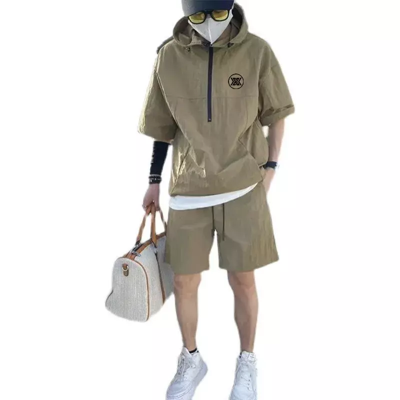 Golf Suits Men Golf Wear 2024 Summer New Two Piece Set Men's Golf Clothing Hooded Top Sports Shorts Korean Reviews Many Clothes