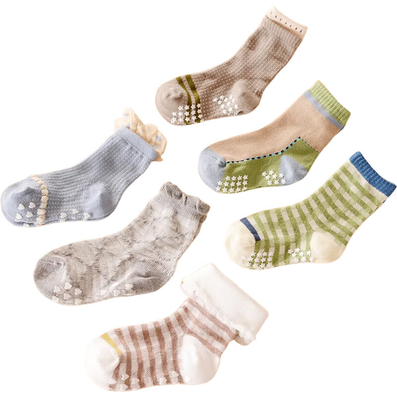 Chaussettes courtes coordonnantes en coton pour bébé garçon, lot de 3 paires, à carreaux verts, quatre saisons, pour enfants de 1 à 5 ans, taille S/M/L