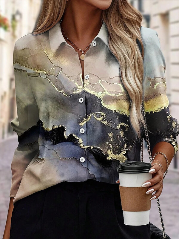 Женская свободная рубашка с длинным рукавом, повседневный элегантный повседневный топ с 3D-принтом бахромы, весна-осень 2024
