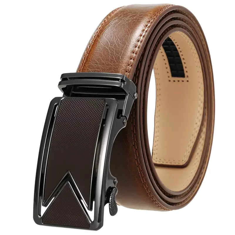 Plyesxale Men Belt 2024 Cowhide Genuine Leather Belts For Men Luxury Automatic Buckle Belts Brown Black Cinturones Hombre B55