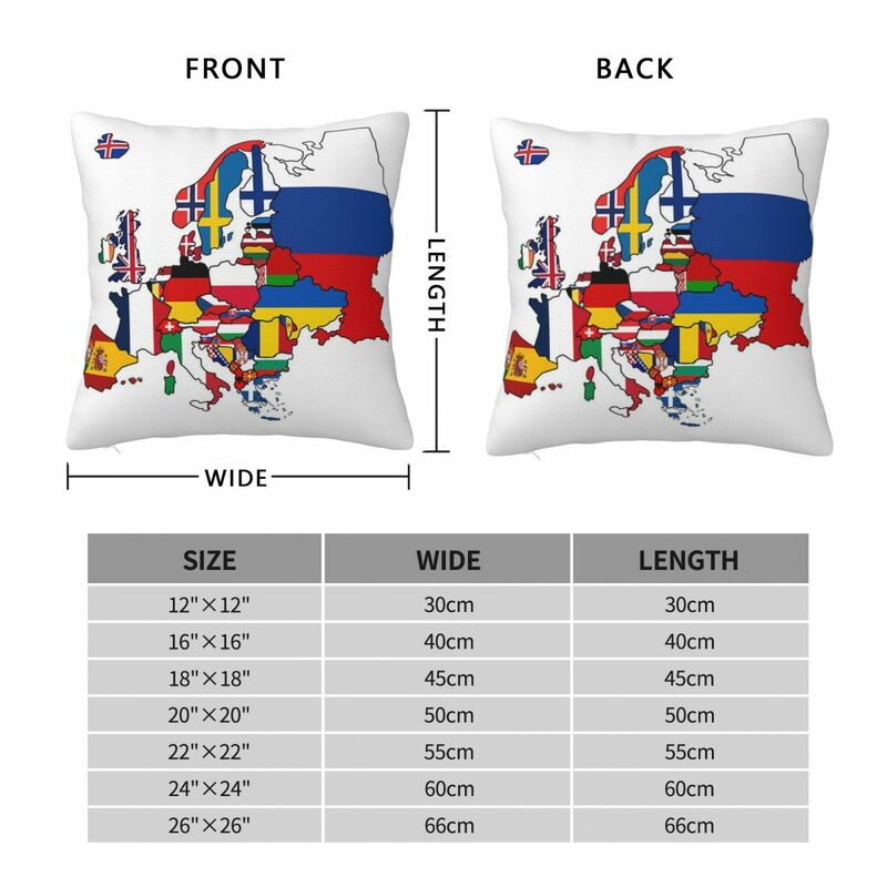 Europe Flag Map Square Pillowcase Pillow Cover Polyester Cushion Zip Decorative Comfort Throw Pillow for Home Sofa