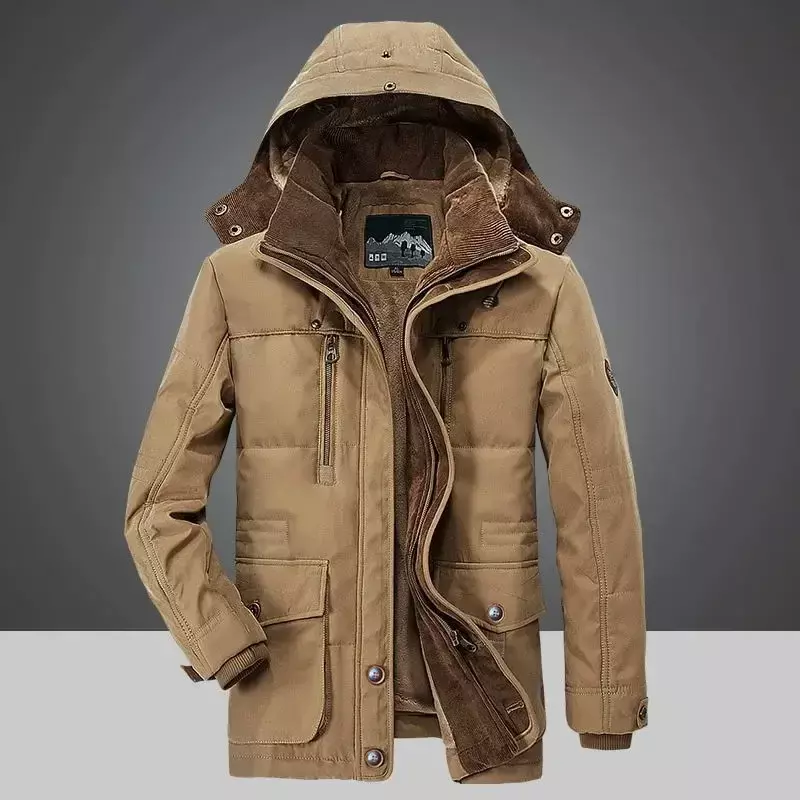 Jaqueta de lã Windproof masculina, corta-vento grosso quente, casacos militares, Parkas com capuz, Casaco Exterior, Roupas de alta qualidade, Inverno