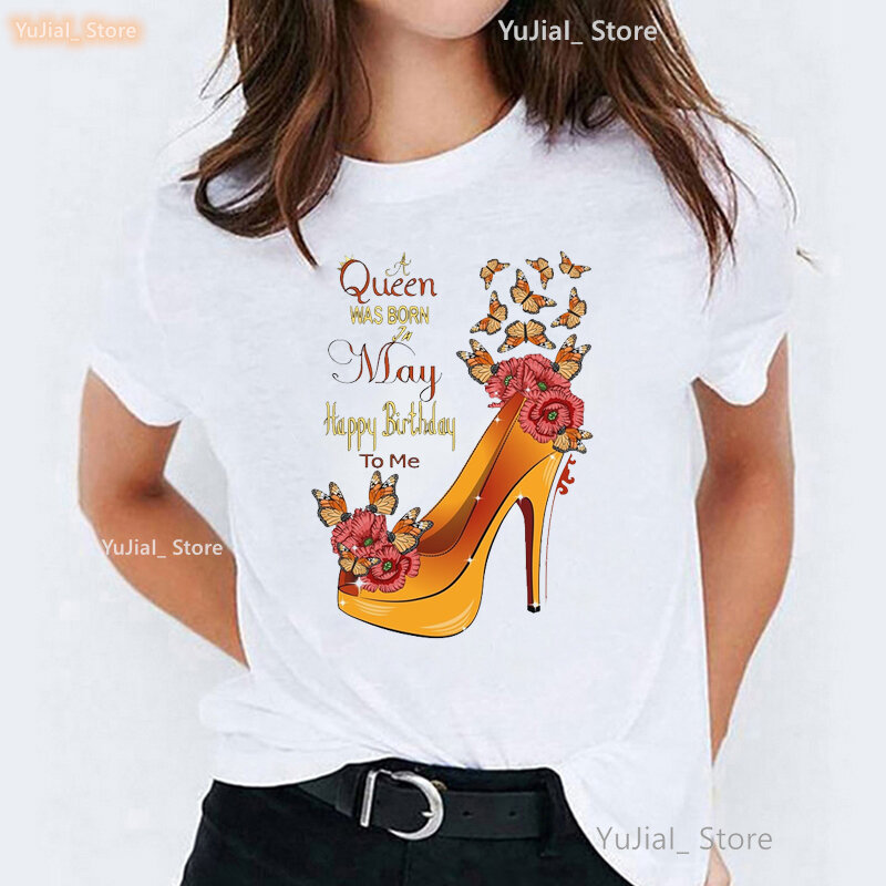 Verjaardagscadeau Voor Vrouwen Tshirt Koningin Werd Geboren In January-December T-Shirt Dames Zomer Mode Tops T-Shirt Femme Groothandel