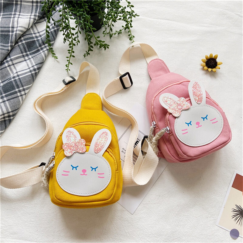 Süße kleine Kaninchen Umhängetasche Mädchen Mini Kaninchen Leinwand Tasche neue Brusttasche Kinder Brieftasche große Kapazität Hüft tasche Einkaufstasche