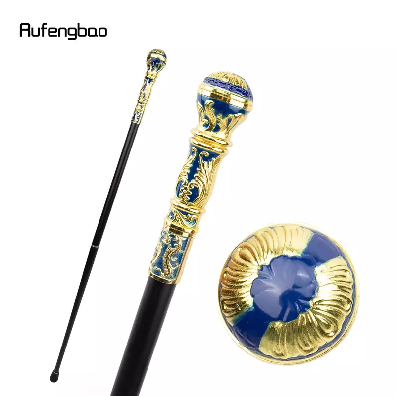 Tongkat berjalan emas biru, pegangan bulat mewah, untuk pesta dekoratif tongkat berjalan, tongkat Crosier elegan 93cm