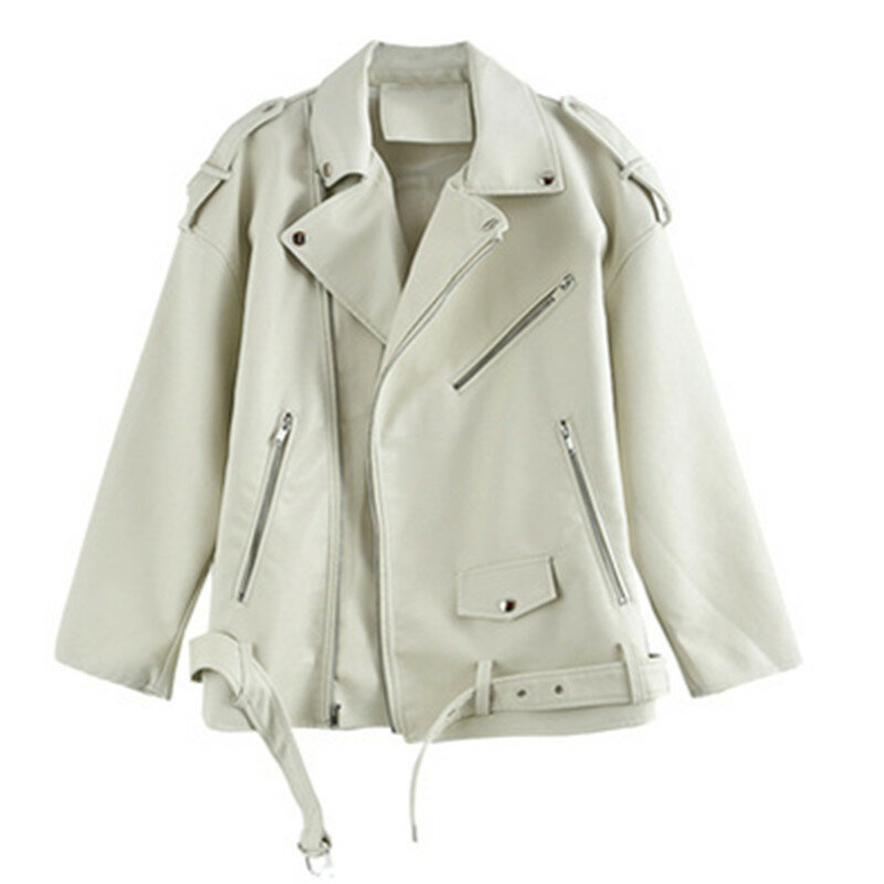 UHYTGF PU 가죽 재킷 여성용, 긴팔 라펠, 루즈한 여성 재킷, 2023 가을 겨울 스트리트 패션, 모토 바이커 레이디 코트, 435