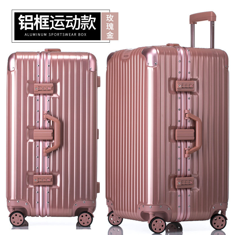 PLUENLI Thickened Aluminum Frame Trolley Case Men's Universal Wheel Large Capacity Suitcase Consignment