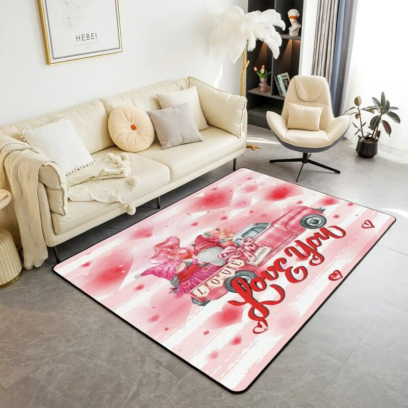 Cartoon Gnom Teppich Valentinstag Bereich Teppich für Wohnzimmer RV Couch Bett Dekor romantischen Stil Liebe Blume Indoor Boden matte