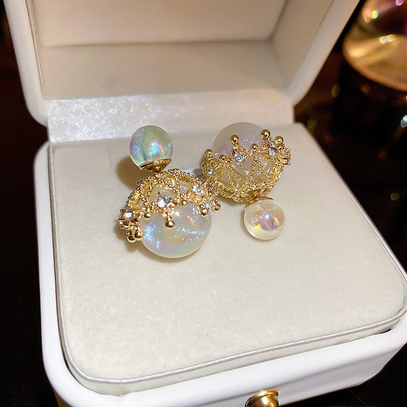 Glänzende doppelseitige Meerjungfrau Prinzessin Perle Ohrringe Mode exquisit für Frauen Gold End Ohrringe Schmuck Geschenk