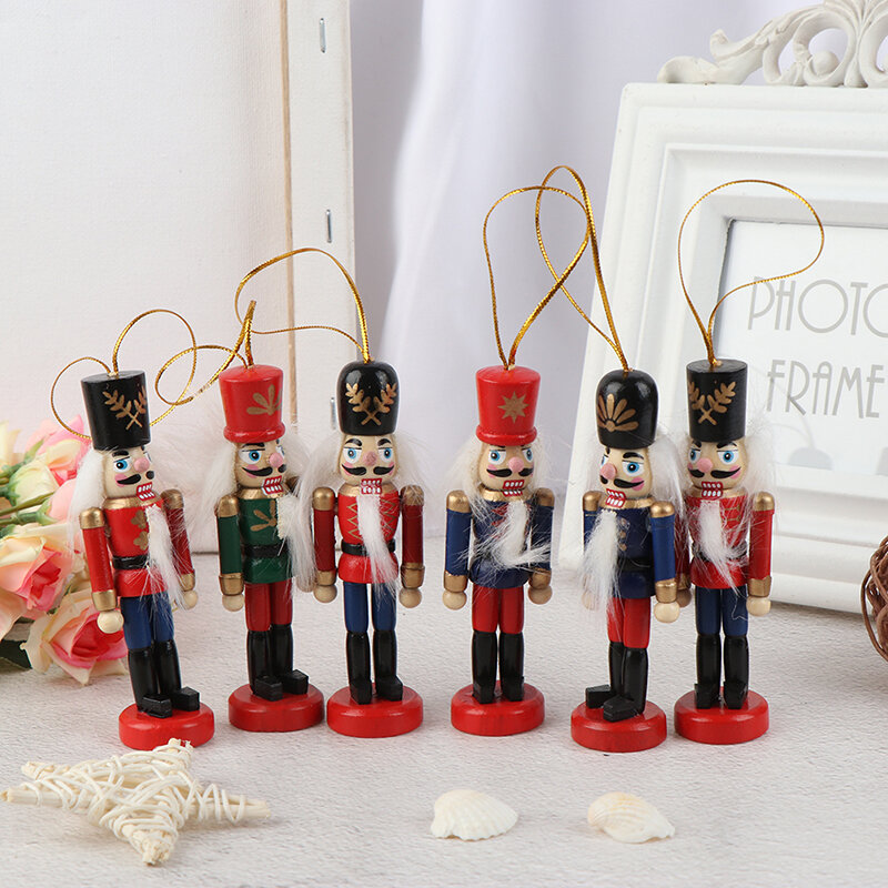 New Year 10cm Wooden Nutcracker Doll Soldier Puppet Christmas Kids Gifts New Year Christmas Tree Pendant Ornaments Decoration