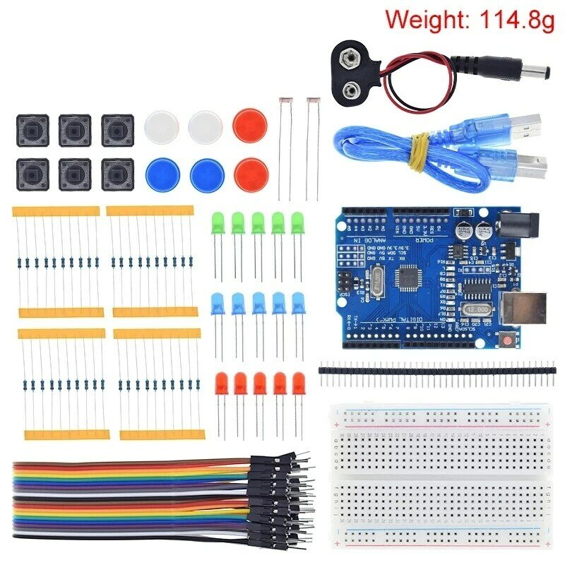 Стартовый комплект для UNO R3, мини-макетная плата, металлическая кнопка для джемпера, для Arduino, набор «сделай сам» для школьного обучения, лабораторного обучения