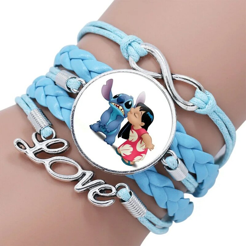 Disney Stitch Leather Bracelet Fashion Anime Blue Classic Braided Rope Chain Handmade Bracelets for Kids Adjustable Jewelry Gift