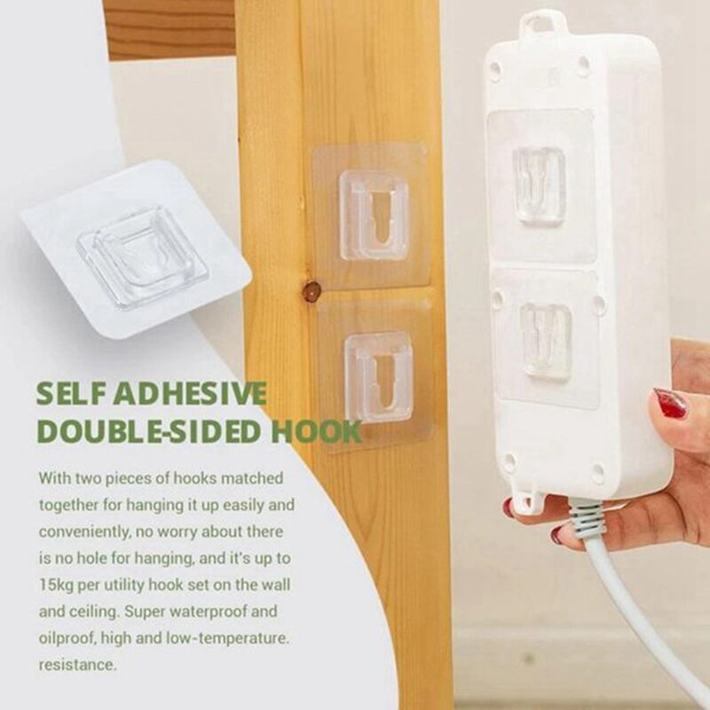100 Pairs Adhesive Wall Hooks Waterproof Oil-Proof Hooks For Bathroom Kitchen Transparent Reusable Seamless Hooks