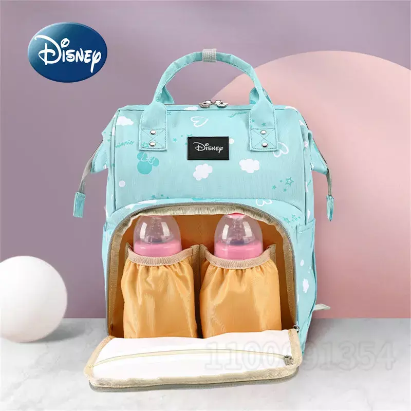 Disney Mickey ใหม่กระเป๋าเป้ผ้าอ้อมสะพายหลังแบรนด์หรูกระเป๋าใส่ผ้าอ้อมเด็กขนาดใหญ่ Multi-Function การ์ตูนกระเป๋าเด็ก