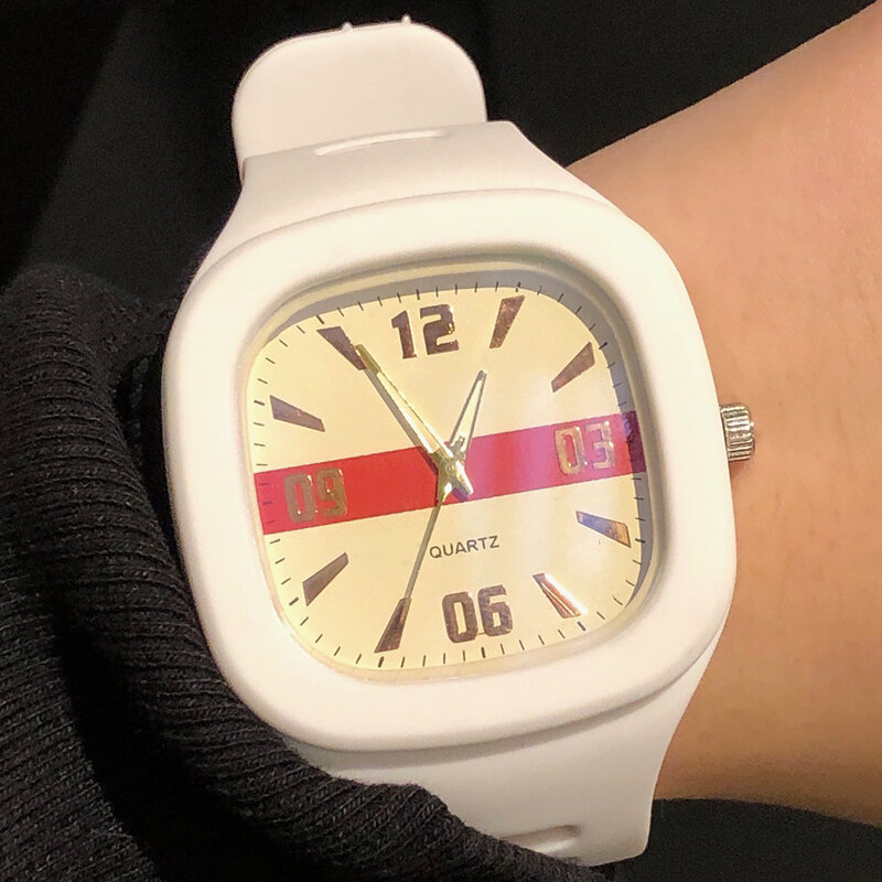 Kontrast Farbe Quarz Armbanduhr Liebhaber Einfache Quadratische Zifferblatt Gelee Silikon Band Uhr Frauen Männer Uhr Mode Sport Damen Uhr