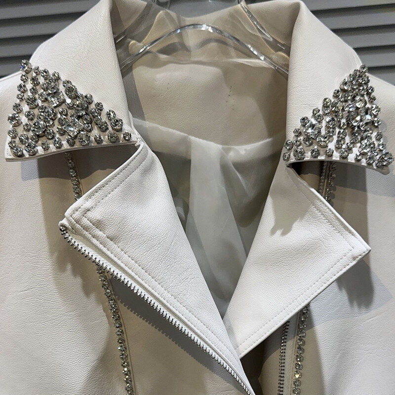 Luxurious High Quality 2023 Autumn New Explosion Street Style Water Diamond Nail Bead Design Heavy Industry Women's Jacket