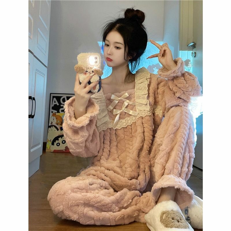 Herbst Winter hinzufügen Fleece zu verdicken Lounge wear Langarm Hosenanzug kann außerhalb Winter Pyjamas weibliche Internet-Berühmtheit getragen werden