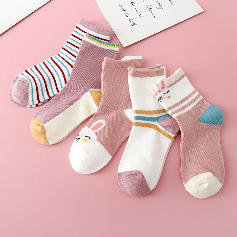 Детские носки из чистого хлопка, милые носки средней длины для девочек на весну и осень, Детские осенне-зимние Дышащие носки