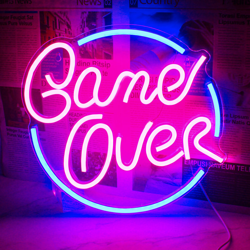 Game Over Neon Sign LED Logo Lights, Gamer Room Decoration, USB 62 Wall Lamp, Party Bedroom, Bar Party, Playroom Gift