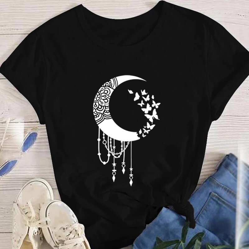 Забавная женская футболка в стиле Харадзюку, черная женская футболка с мультяшным графическим принтом, повседневная женская футболка, Милая футболка