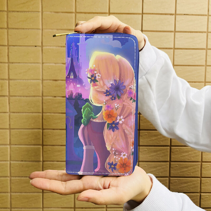 Disney-maletines de princesa Rapunzel W5999, Cartera de Anime, monedero con cremallera de dibujos animados, monederos informales, bolso de almacenamiento para tarjetas, regalo