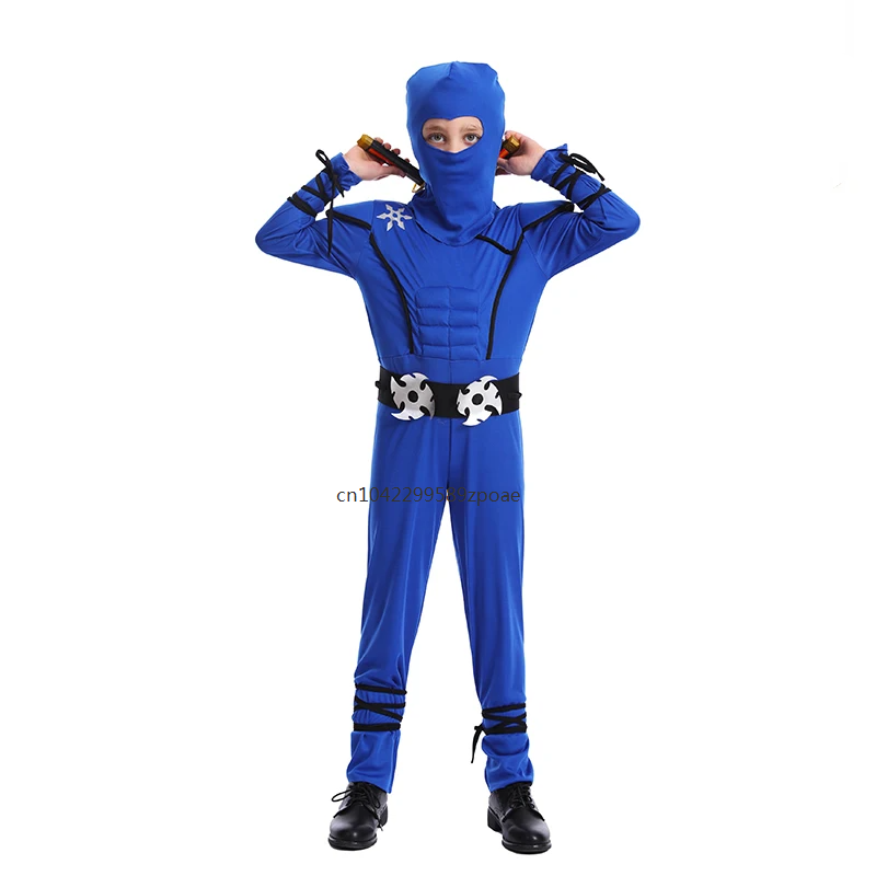 Kostium Ninja dla chłopców Kungfu przebranie na Halloween się niebieski i czarny mięśni Deluxe urodziny dla dzieci stroje