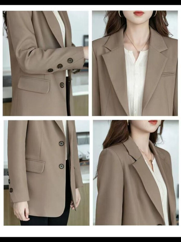 Blazer holgado de manga larga para mujer, chaqueta de traje de un solo pecho, color marrón y negro, moda coreana, primavera y otoño, 2022