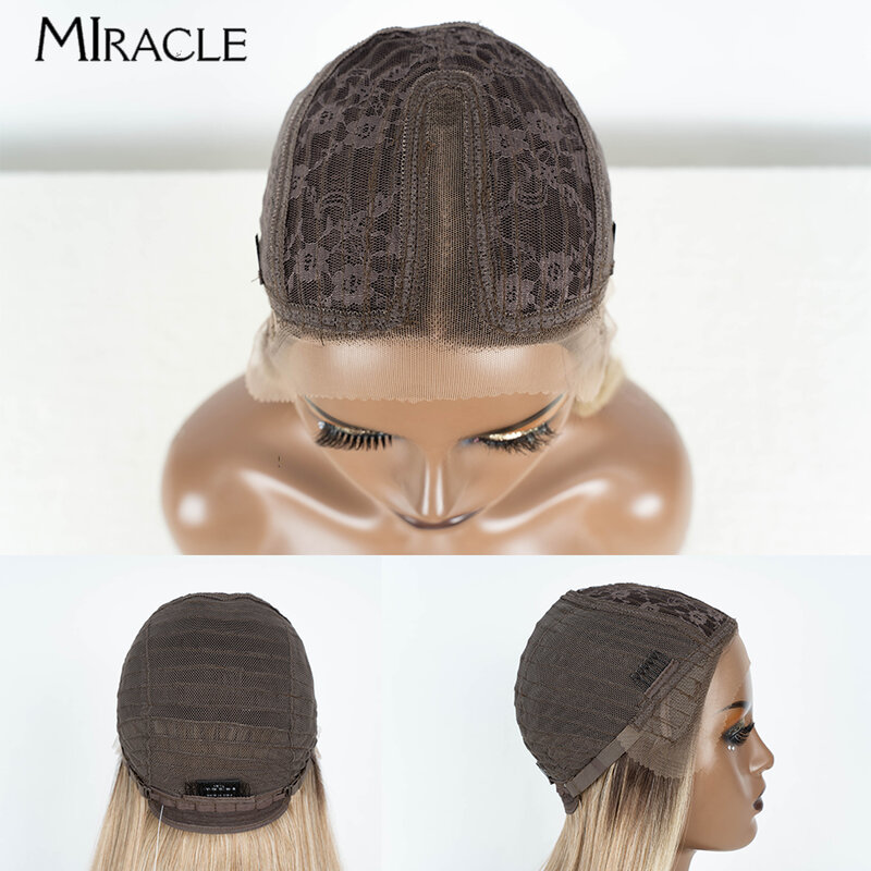 MIRACLE Ombre Blonde Wig Female Synthetic Lace Wig for Women 22'' Soft Straight Lace Wigs Heat Resistant Cosplay Fake Hair Wig