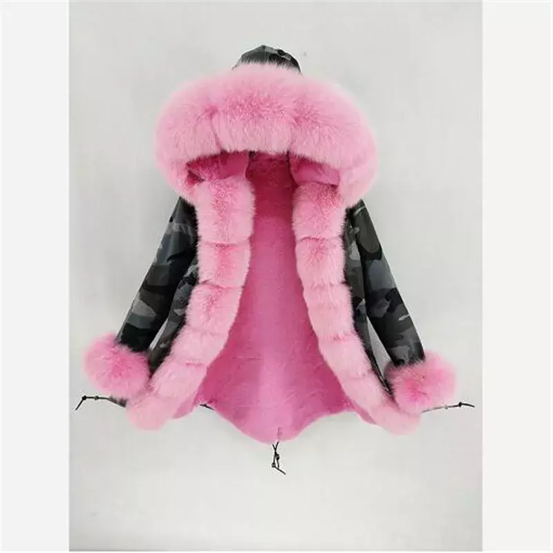 Nuovo stile donna Outwear vera pelliccia di volpe collo fodera in pelliccia sintetica spessa calda lunga giacca invernale