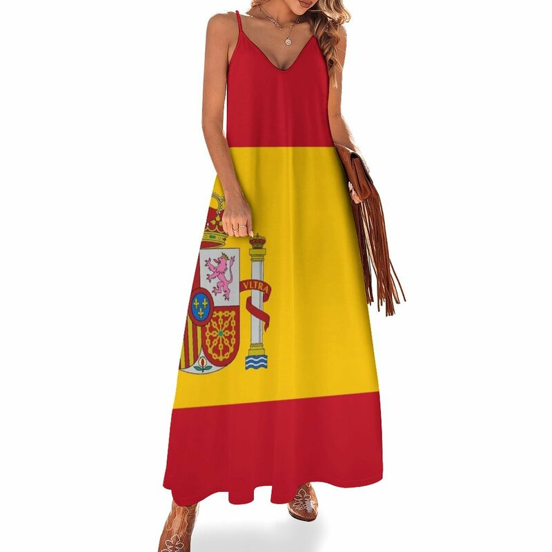 ノースリーブの女性用ロングドレス,スペインの旗が付いたサマードレス,イブニングウェア,2023
