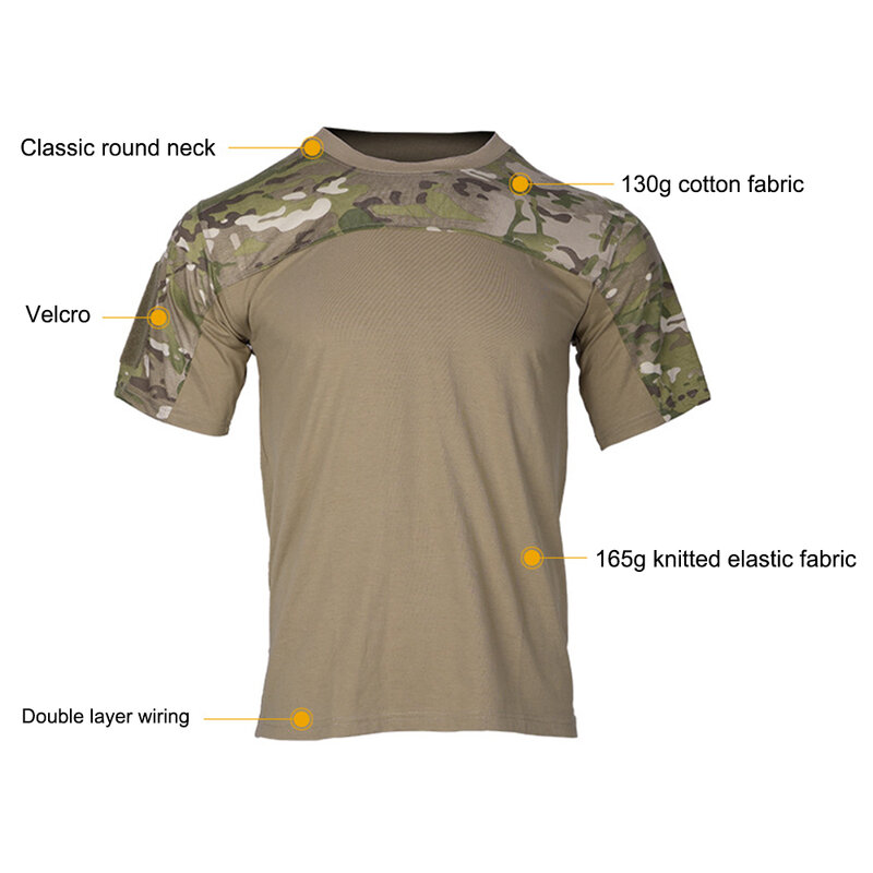 Camisetas táticas de manga curta masculinas, camiseta esportiva ao ar livre, camisa seca rápida, caminhadas, caça, combate camuflagem roupas