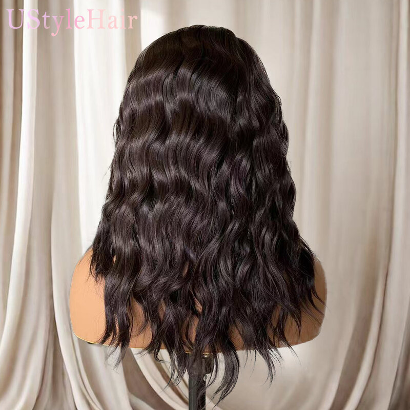 UStyleHair-peruca de onda curta com renda, cabelo sintético, aparência natural, resistente ao calor, uso diário, cosplay, marrom escuro, 12in