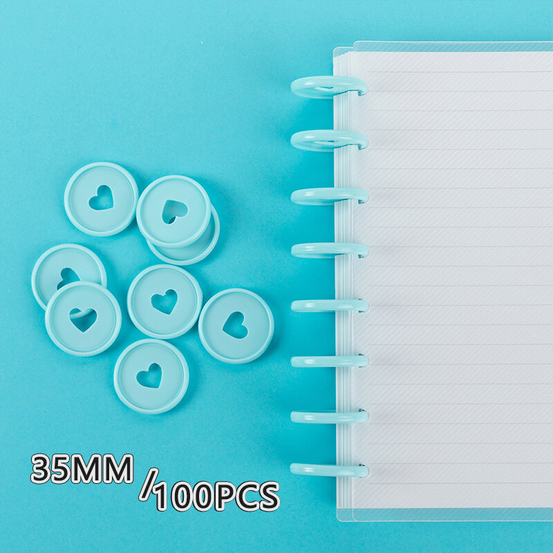 Disques de reliure en plastique 35mm, 100 pièces, coloré de haute qualité, pour anneaux, boutons, planificateur, accessoire de bricolage pour Scrapbook