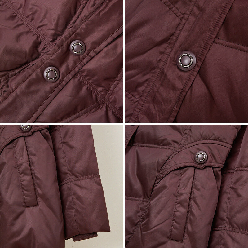 대형 플러시 칼라 다운 재킷, 엄마 의상, 따뜻한 후드, 두꺼운 여성 코트, 겨울 패션